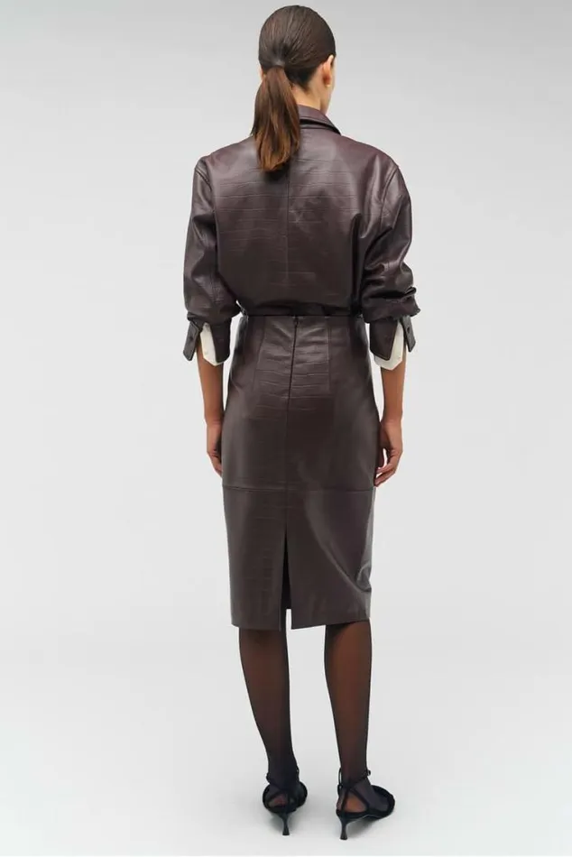 Oroton Skirts Embossed Croc Pencil Skirt Burgundy 8211 Women