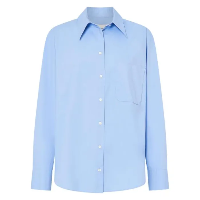 Oroton Tops Poplin Long Sleeve Shirt Delft Blue 8211 Women