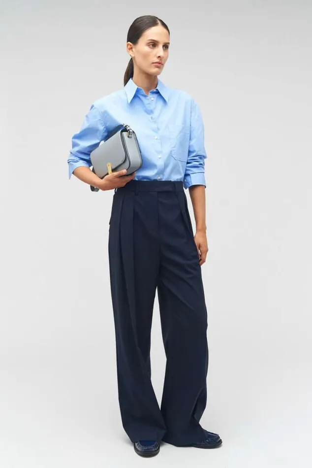 Oroton Tops Poplin Long Sleeve Shirt Delft Blue 8211 Women