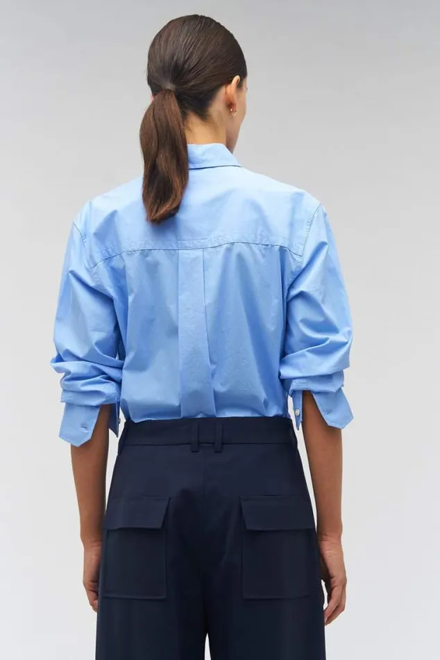 Oroton Tops Poplin Long Sleeve Shirt Delft Blue 8211 Women