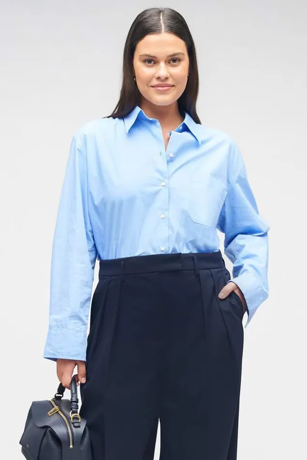 Oroton Tops Poplin Long Sleeve Shirt Delft Blue 8211 Women
