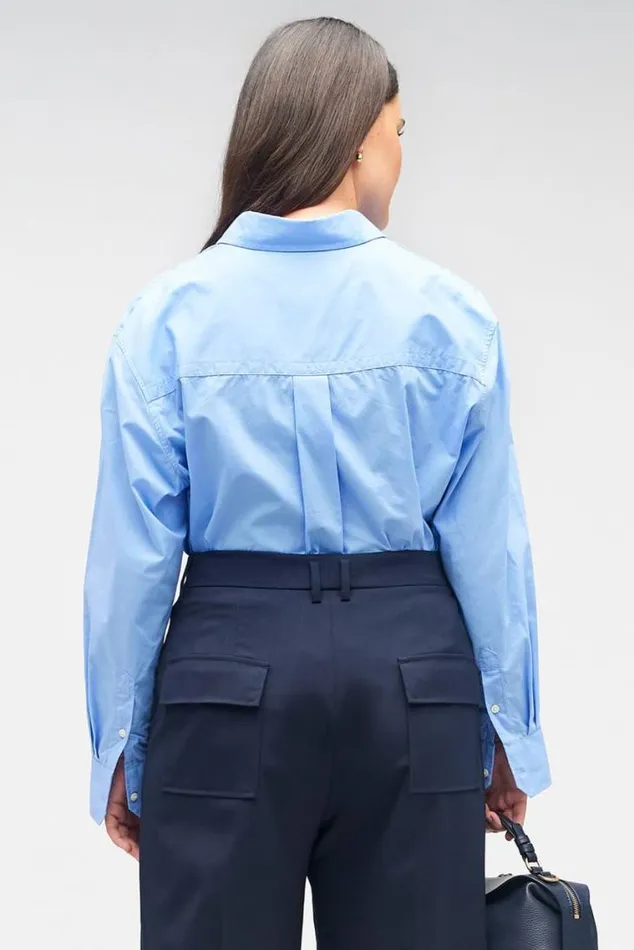 Oroton Tops Poplin Long Sleeve Shirt Delft Blue 8211 Women