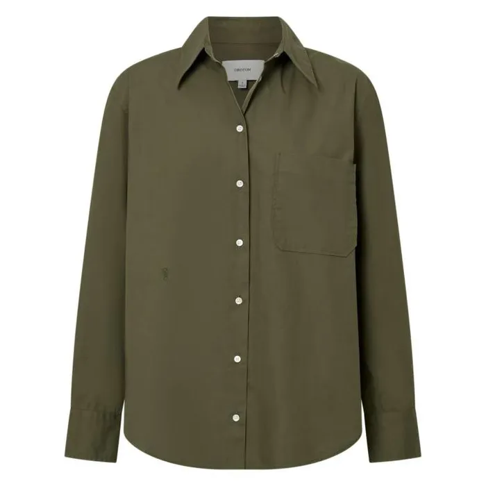 Oroton Tops Poplin Long Sleeve Shirt Green Olive 8211 Women