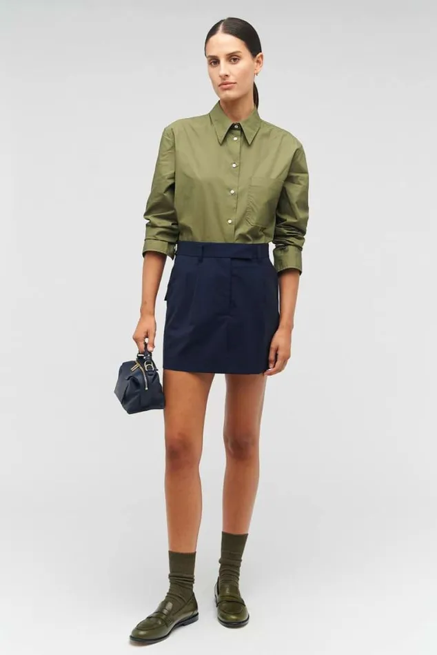 Oroton Tops Poplin Long Sleeve Shirt Green Olive 8211 Women