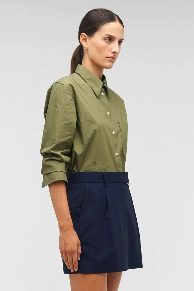 Oroton Tops Poplin Long Sleeve Shirt Green Olive 8211 Women