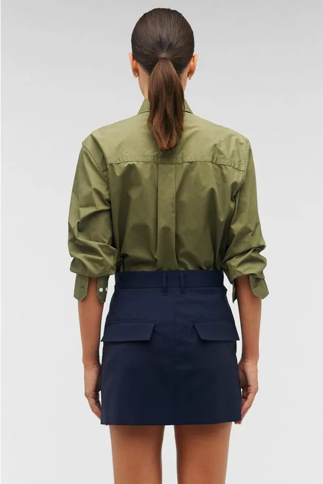 Oroton Tops Poplin Long Sleeve Shirt Green Olive 8211 Women