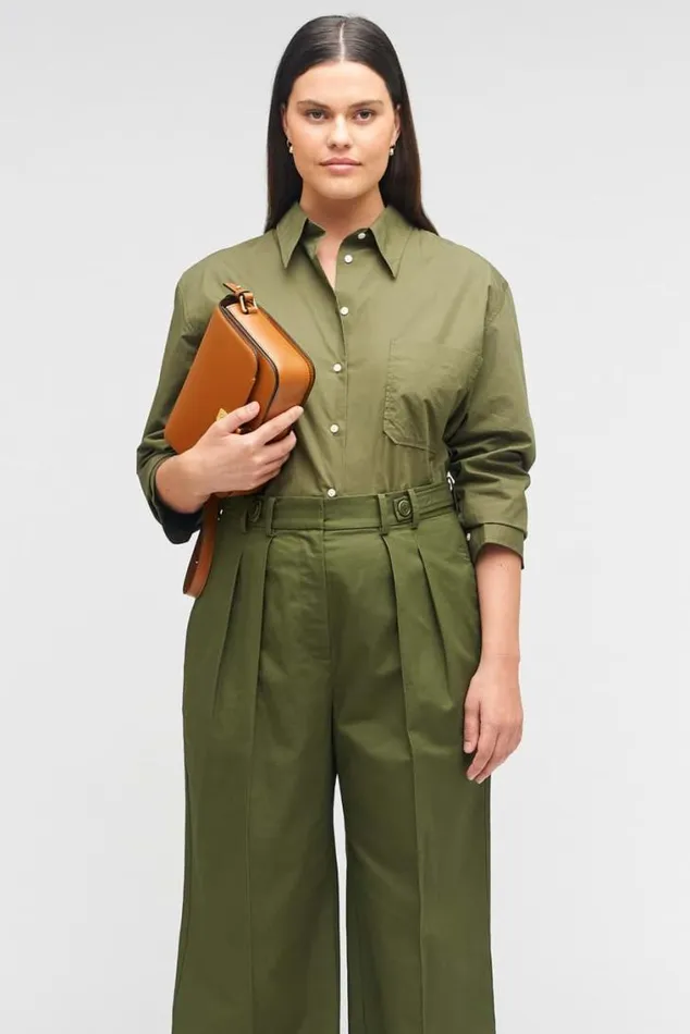 Oroton Tops Poplin Long Sleeve Shirt Green Olive 8211 Women