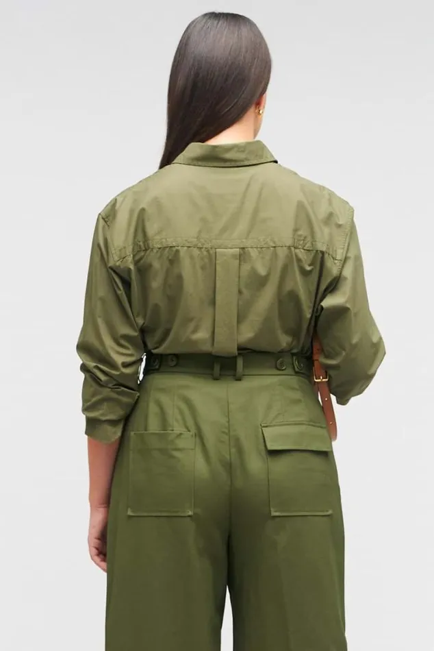 Oroton Tops Poplin Long Sleeve Shirt Green Olive 8211 Women