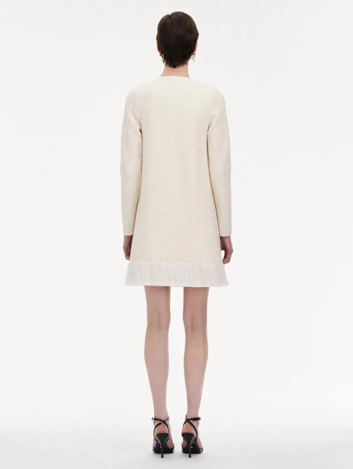 Oscar De La Renta Bow Button Sequin Tweed Coat Ivory Gold Women Jackets and Coats Oscar De La Renta Bow Button Sequin Tweed Coat Ivory Gold Women Jackets and Coats