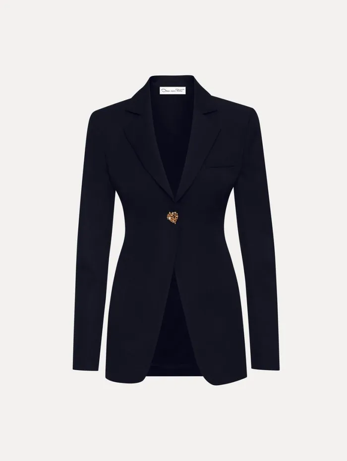 Oscar De La Renta Button Detail SingleBreasted Blazer Black Women Jackets and Coats