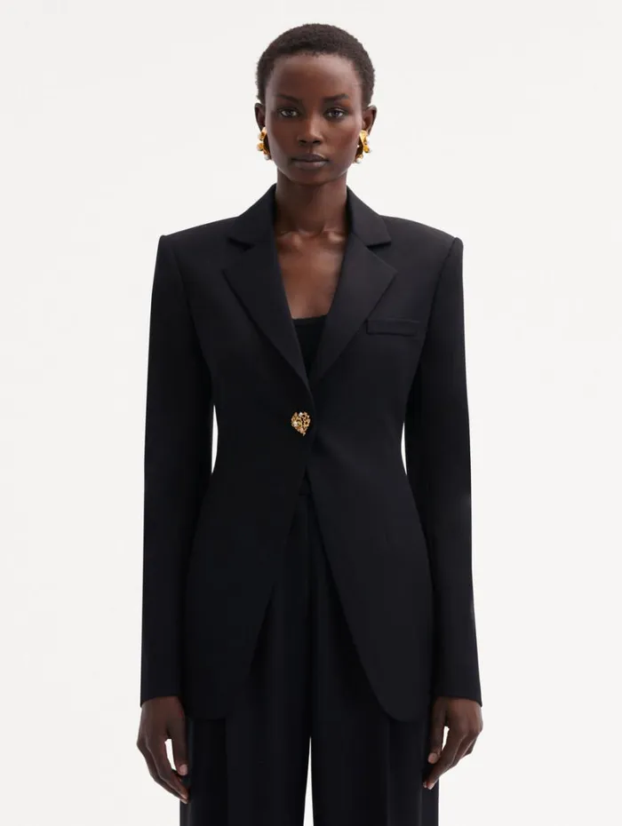 Oscar De La Renta Button Detail SingleBreasted Blazer Black Women Jackets and Coats Oscar De La Renta Button Detail SingleBreasted Blazer Black Women Jackets and Coats