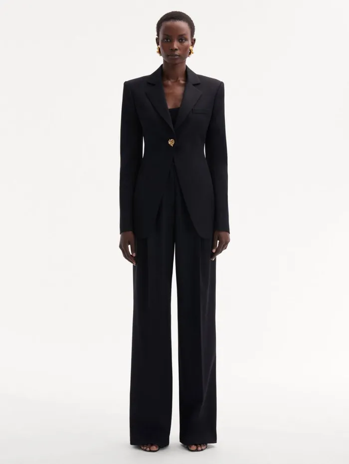 Oscar De La Renta Button Detail SingleBreasted Blazer Black Women Jackets and Coats Oscar De La Renta Button Detail SingleBreasted Blazer Black Women Jackets and Coats