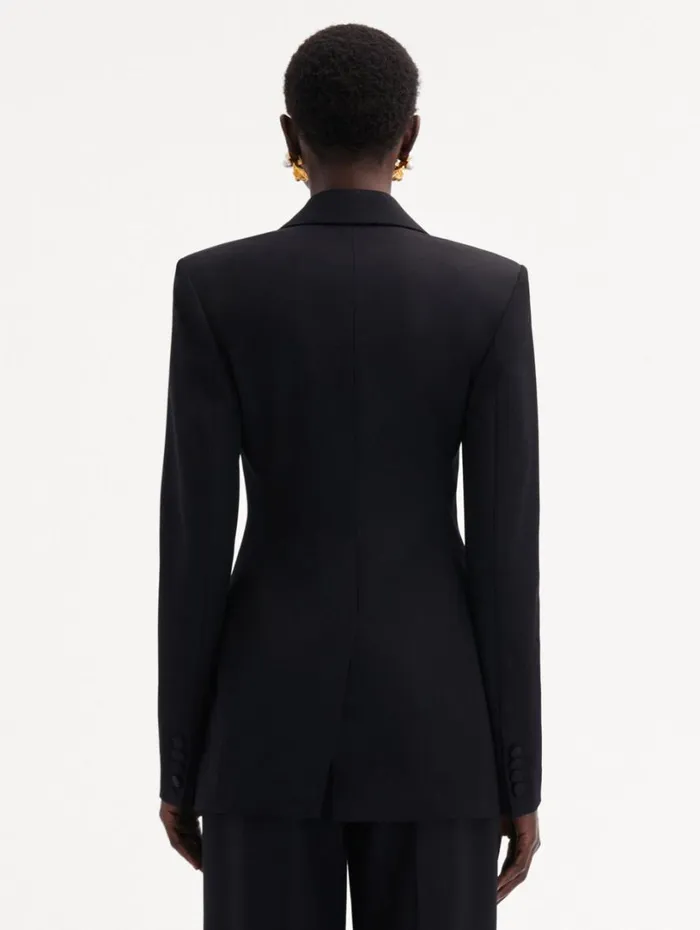 Oscar De La Renta Button Detail SingleBreasted Blazer Black Women Jackets and Coats Oscar De La Renta Button Detail SingleBreasted Blazer Black Women Jackets and Coats