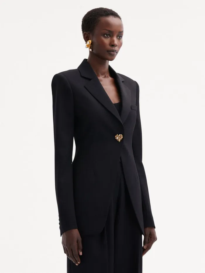 Oscar De La Renta Button Detail SingleBreasted Blazer Black Women Jackets and Coats Oscar De La Renta Button Detail SingleBreasted Blazer Black Women Jackets and Coats