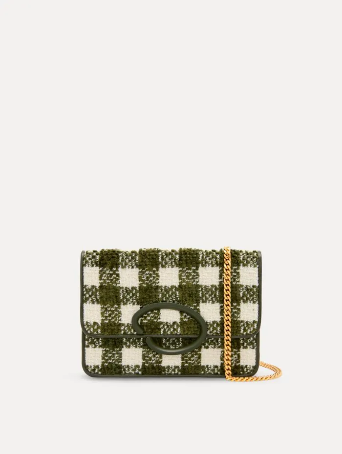 Oscar De La Renta Chenille Check Tweed O Pochette Ivory Olive Women Handbags