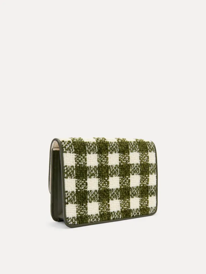 Oscar De La Renta Chenille Check Tweed O Pochette Ivory Olive Women Handbags Oscar De La Renta Chenille Check Tweed O Pochette Ivory Olive Women Handbags