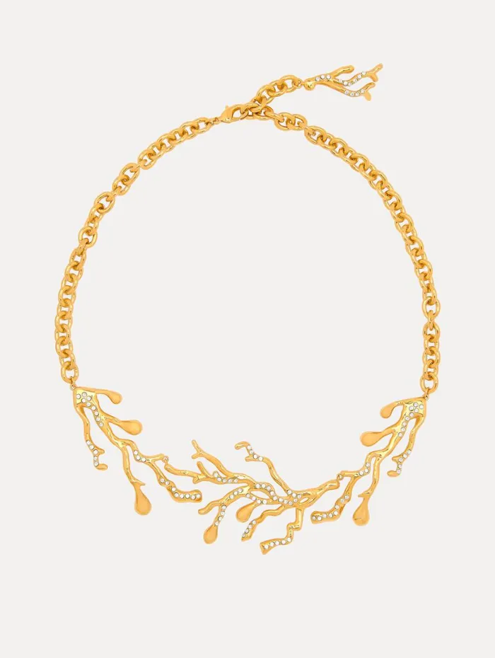 Oscar De La Renta Coral and Gold Drops Necklace Gold Women Necklaces