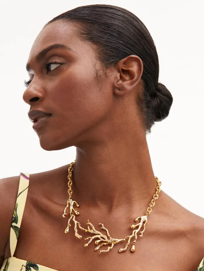 Oscar De La Renta Coral and Gold Drops Necklace Gold Women Necklaces