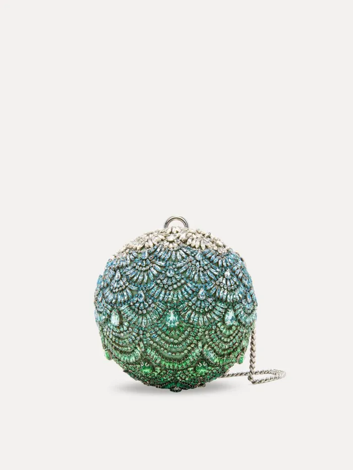 Oscar De La Renta Crystal Embroidered Billiard Bag Green Multi Women Handbags