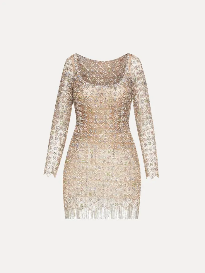 Oscar De La Renta Crystal Embroidered Cocktail Dress Multi Women Dresses