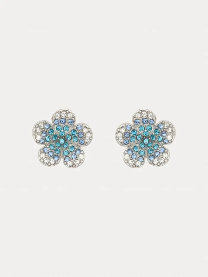 Oscar De La Renta Crystal Flower Stud Earrings Aquamarine Women Earrings