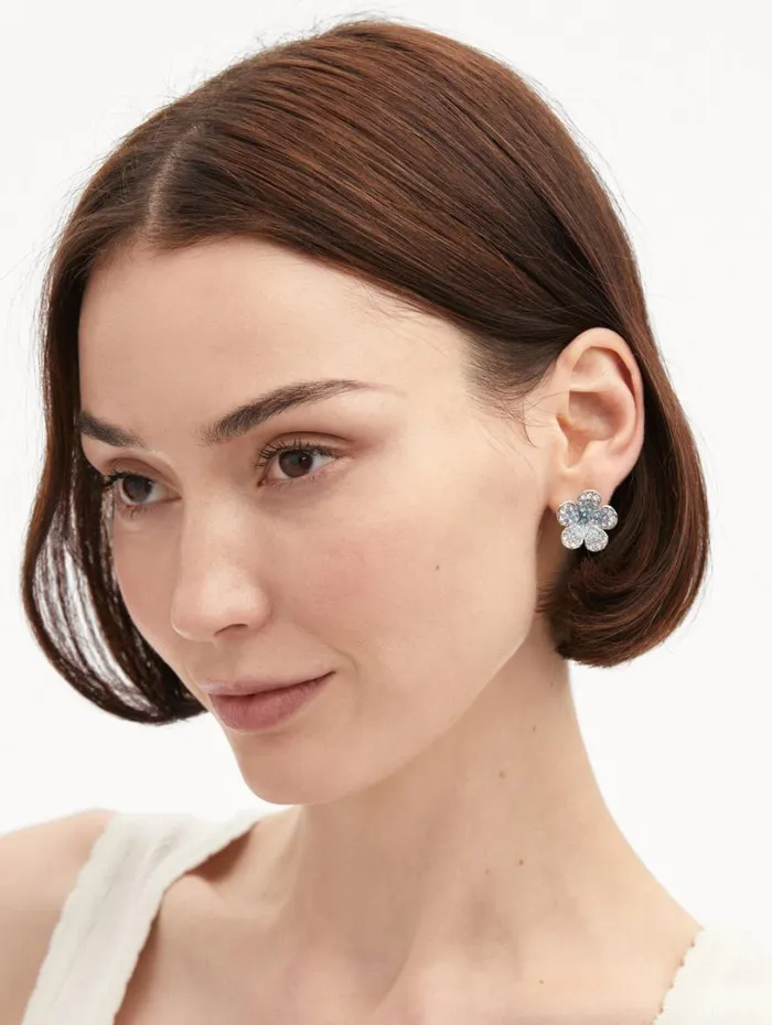 Oscar De La Renta Crystal Flower Stud Earrings Aquamarine Women Earrings Oscar De La Renta Crystal Flower Stud Earrings Aquamarine Women Earrings