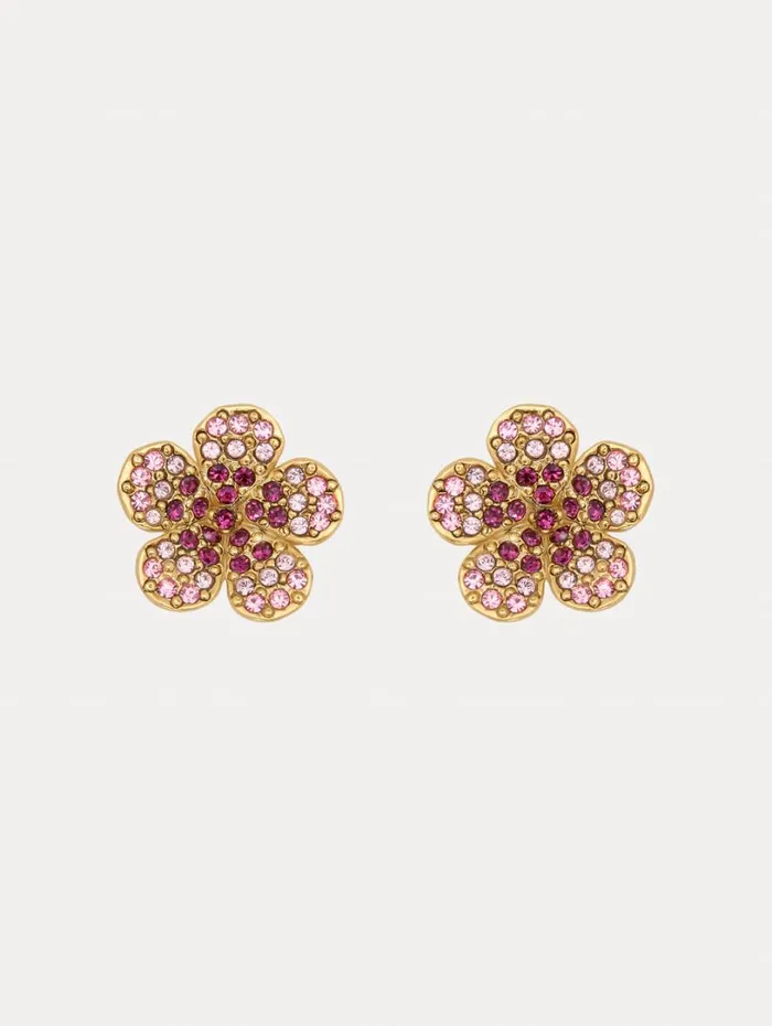 Oscar De La Renta Crystal Flower Stud Earrings Rose Women Earrings