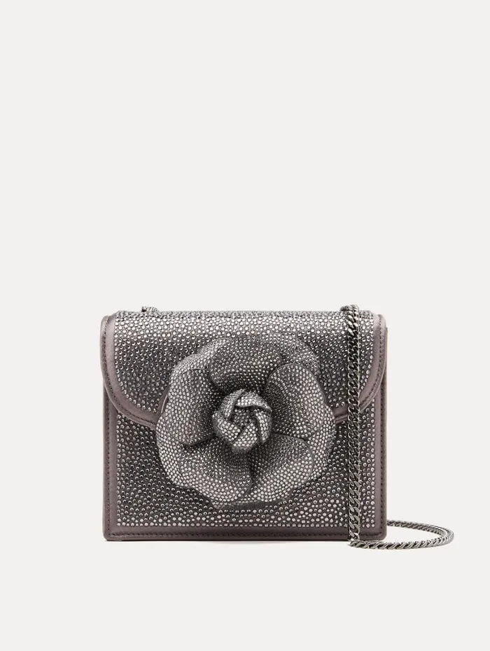 Oscar De La Renta Crystal Pav Mini TRO Bag Smoke Gunmetal Women Handbags