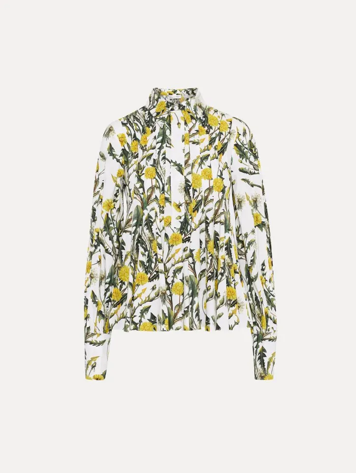 Oscar De La Renta Dandelion Cotton Poplin Blouse Yellow Ivory Women Blouses and Knits