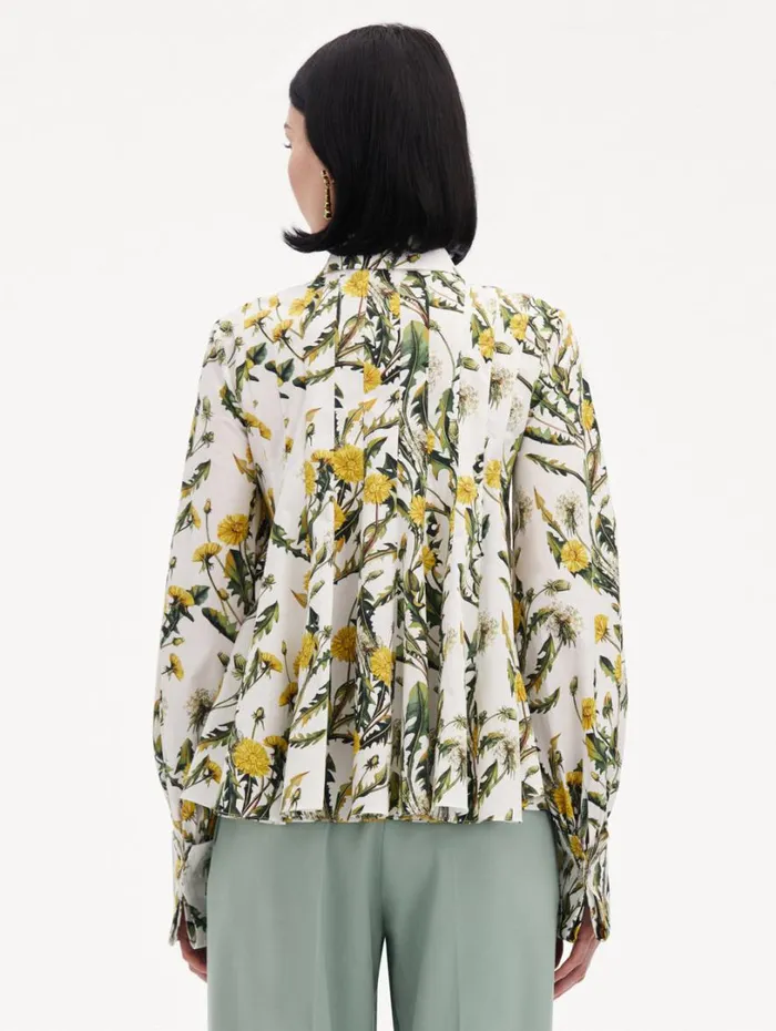 Oscar De La Renta Dandelion Cotton Poplin Blouse Yellow Ivory Women Blouses and Knits