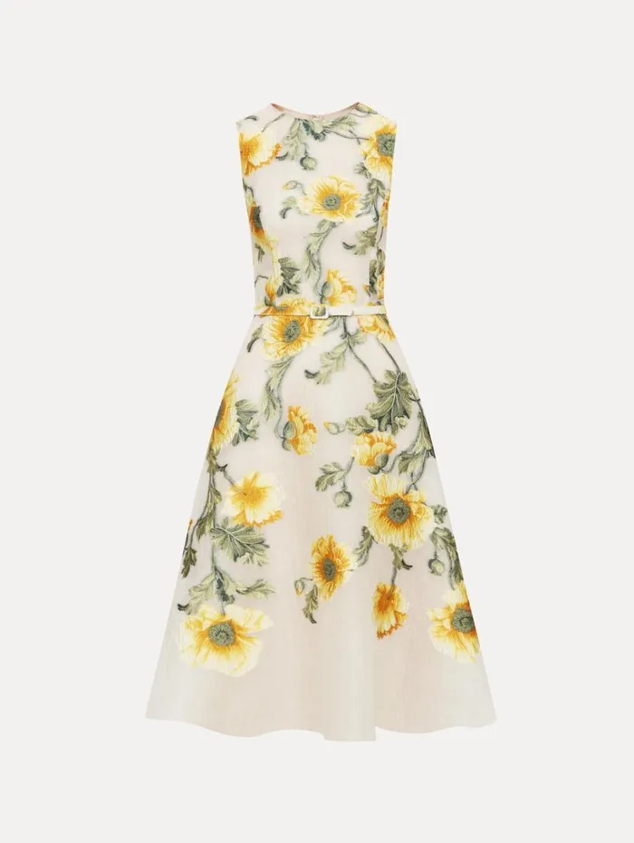 Oscar De La Renta Degrad Poppy Fil Coupe Dress Grey Yellow Women Dresses