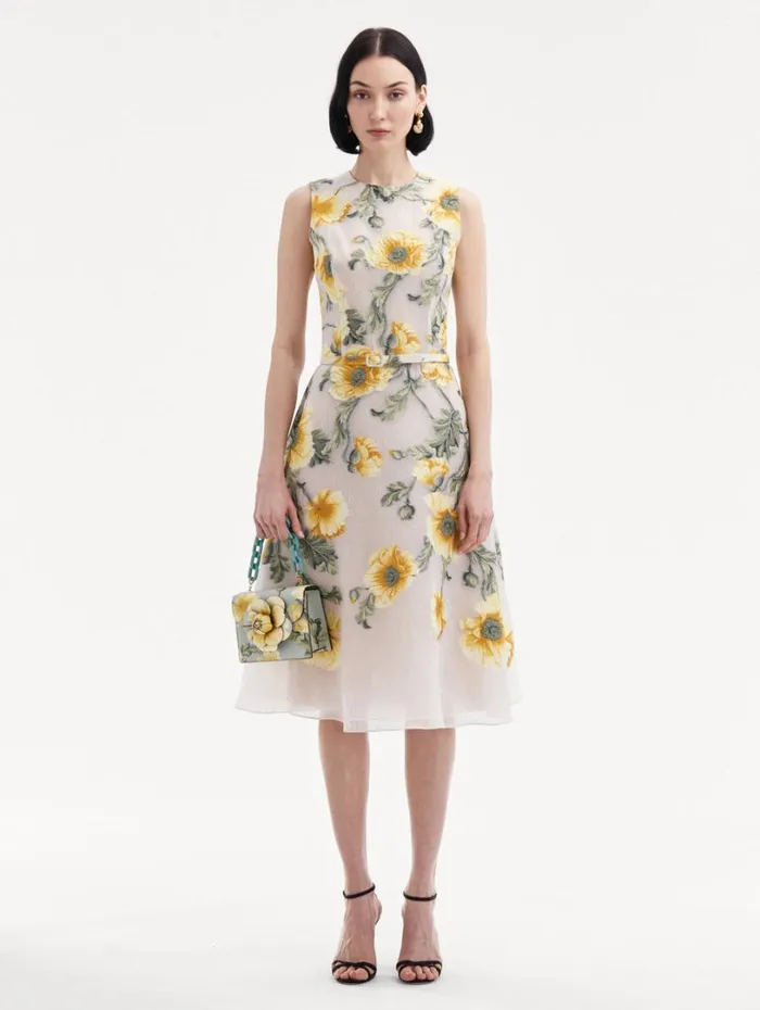 Oscar De La Renta Degrad Poppy Fil Coupe Dress Grey Yellow Women Dresses Oscar De La Renta Degrad Poppy Fil Coupe Dress Grey Yellow Women Dresses