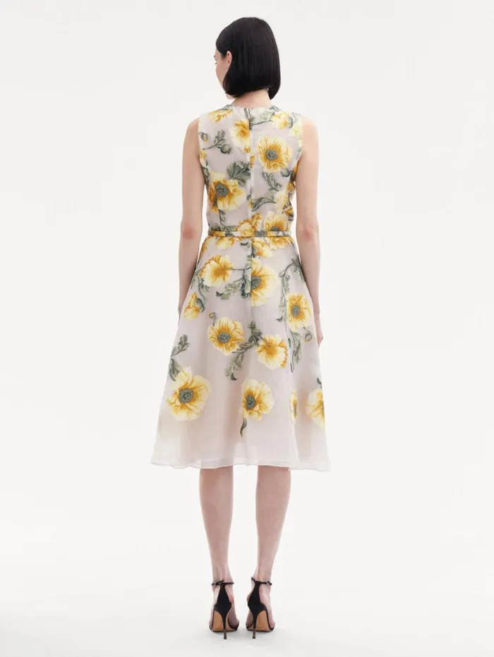 Oscar De La Renta Degrad Poppy Fil Coupe Dress Grey Yellow Women Dresses Oscar De La Renta Degrad Poppy Fil Coupe Dress Grey Yellow Women Dresses