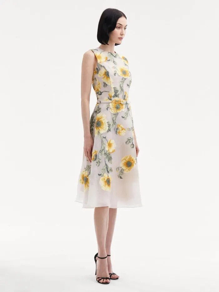 Oscar De La Renta Degrad Poppy Fil Coupe Dress Grey Yellow Women Dresses Oscar De La Renta Degrad Poppy Fil Coupe Dress Grey Yellow Women Dresses