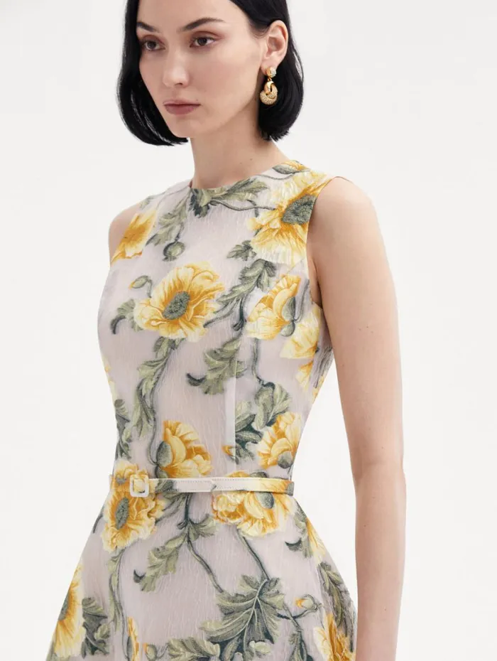 Oscar De La Renta Degrad Poppy Fil Coupe Dress Grey Yellow Women Dresses Oscar De La Renta Degrad Poppy Fil Coupe Dress Grey Yellow Women Dresses