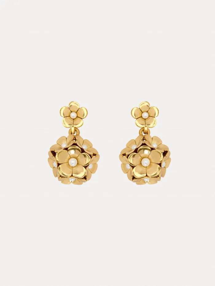 Oscar De La Renta Enamel Flower Drop ClipOn Earrings Pearl Women Earrings