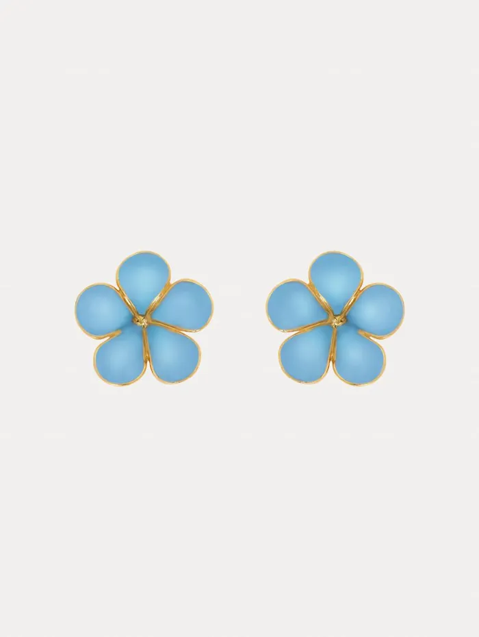 Oscar De La Renta Enamel Flower Stud Earrings Blue Women Earrings