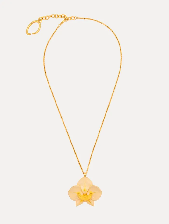 Oscar De La Renta Enamel Orchid Pendant Necklace Multi Women Necklaces