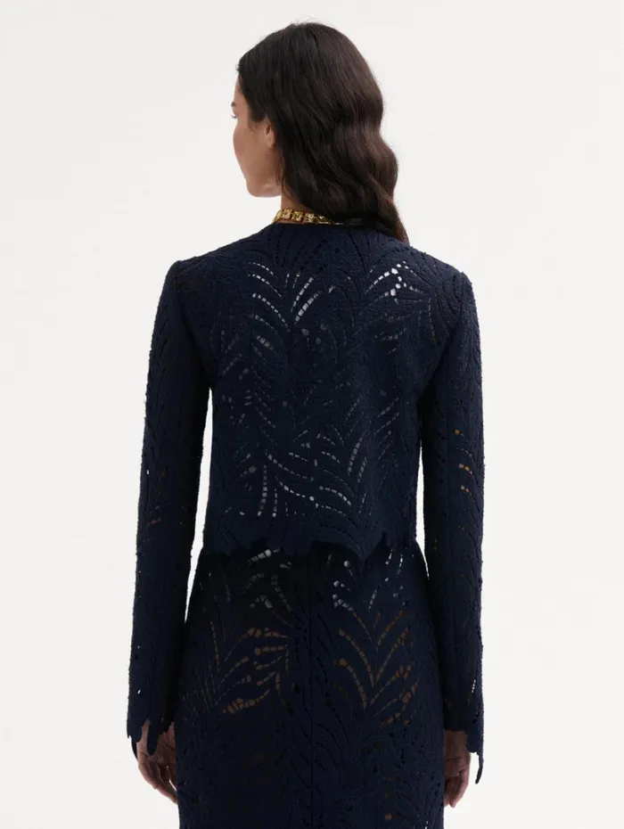 Oscar De La Renta Fern Cutout Tweed Jacket Navy Women Jackets and Coats Oscar De La Renta Fern Cutout Tweed Jacket Navy Women Jackets and Coats