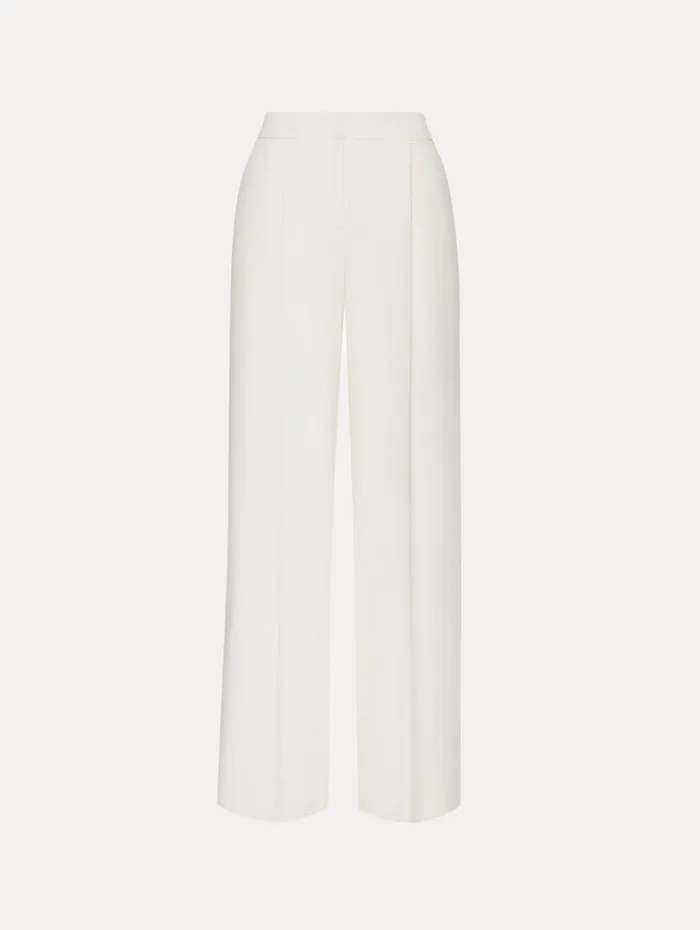 Oscar De La Renta High Waisted Wide Leg Pant Ivory Women Pants and Skirts