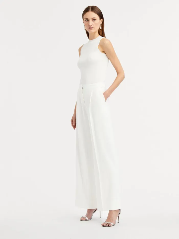 Oscar De La Renta High Waisted Wide Leg Pant Ivory Women Pants and Skirts Oscar De La Renta High Waisted Wide Leg Pant Ivory Women Pants and Skirts
