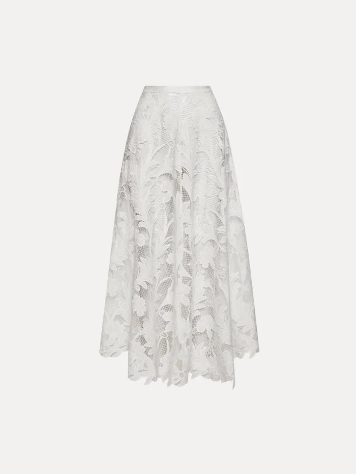 Oscar De La Renta Marbled Carnation Guipure Skirt White Women Pants and Skirts