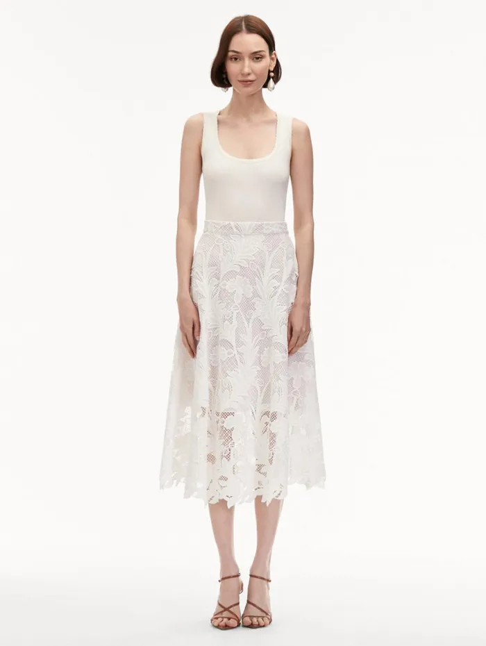 Oscar De La Renta Marbled Carnation Guipure Skirt White Women Pants and Skirts