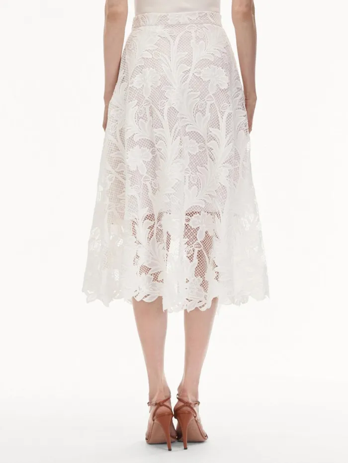 Oscar De La Renta Marbled Carnation Guipure Skirt White Women Pants and Skirts