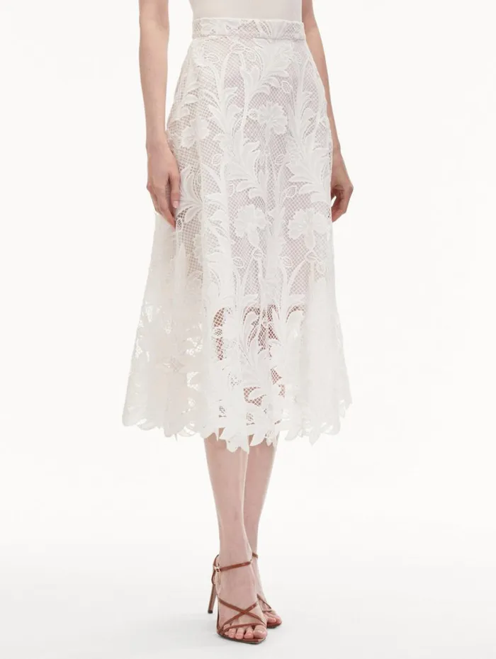 Oscar De La Renta Marbled Carnation Guipure Skirt White Women Pants and Skirts