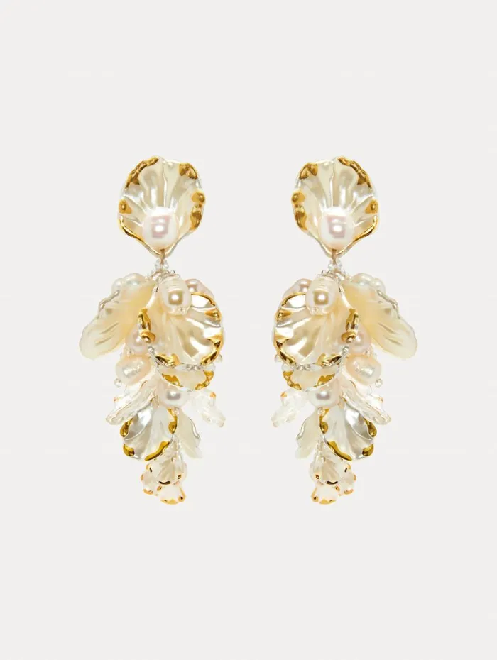Oscar De La Renta Mother Of Pearl Flower Earrings Ivory Women Earrings