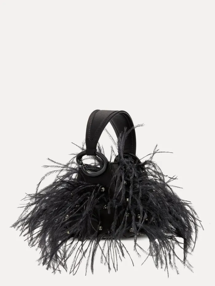 Oscar De La Renta Nano Ostrich Feather O Handle Bag Black Women Handbags