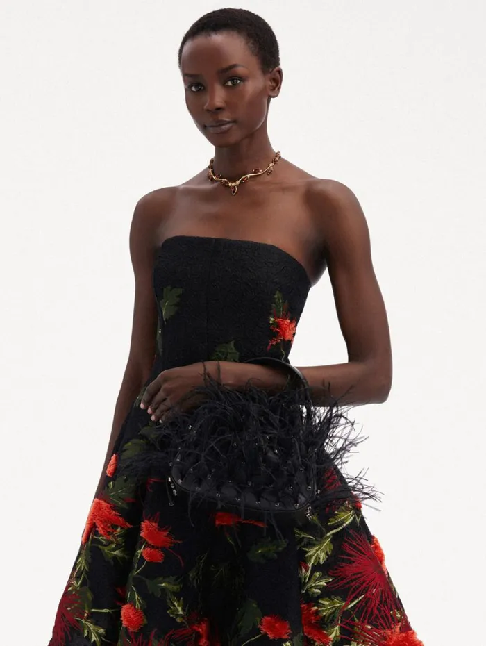 Oscar De La Renta Nano Ostrich Feather O Handle Bag Black Women Handbags