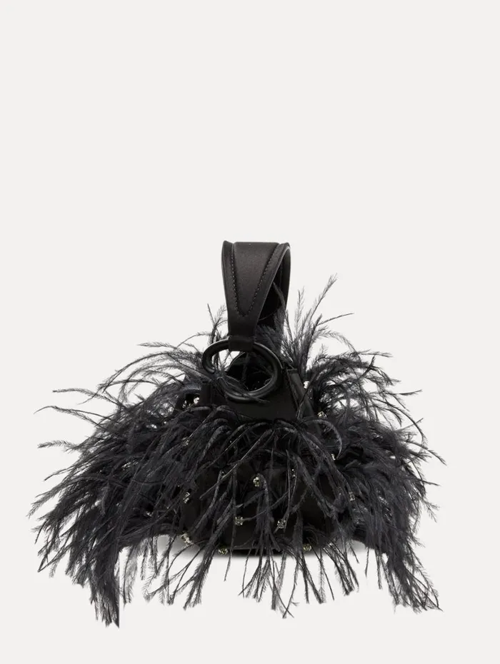 Oscar De La Renta Nano Ostrich Feather O Handle Bag Black Women Handbags
