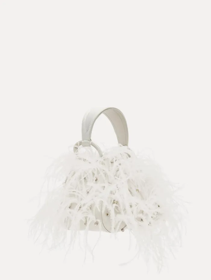 Oscar De La Renta Nano Ostrich Feather O Handle Bag Ivory Women Handbags